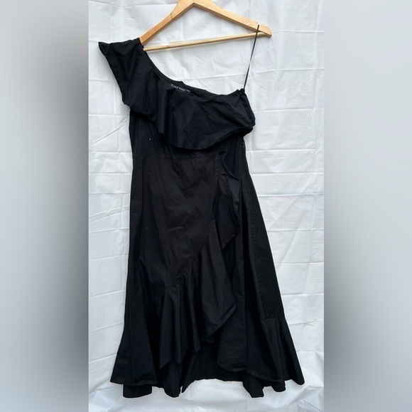HAUTE rouge designed in New York ruffle wrap black dress one shoulder - Picture 2 of 10